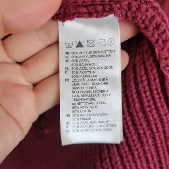 H&M Burgundy Red Maroon Oversize Chunky Knit Long Sleeve Open Cardigan Sweater 2 - Picture 8 of 10